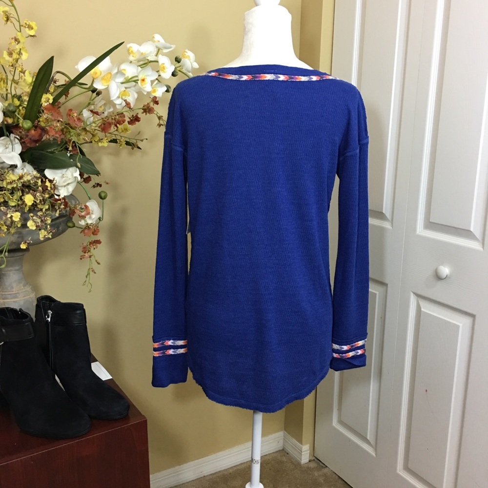 FREE PEOPLE RAINBOW THERMAL HENLEY, BLUE, SIZE SMALL, (NWT) - Picture 4 of 7